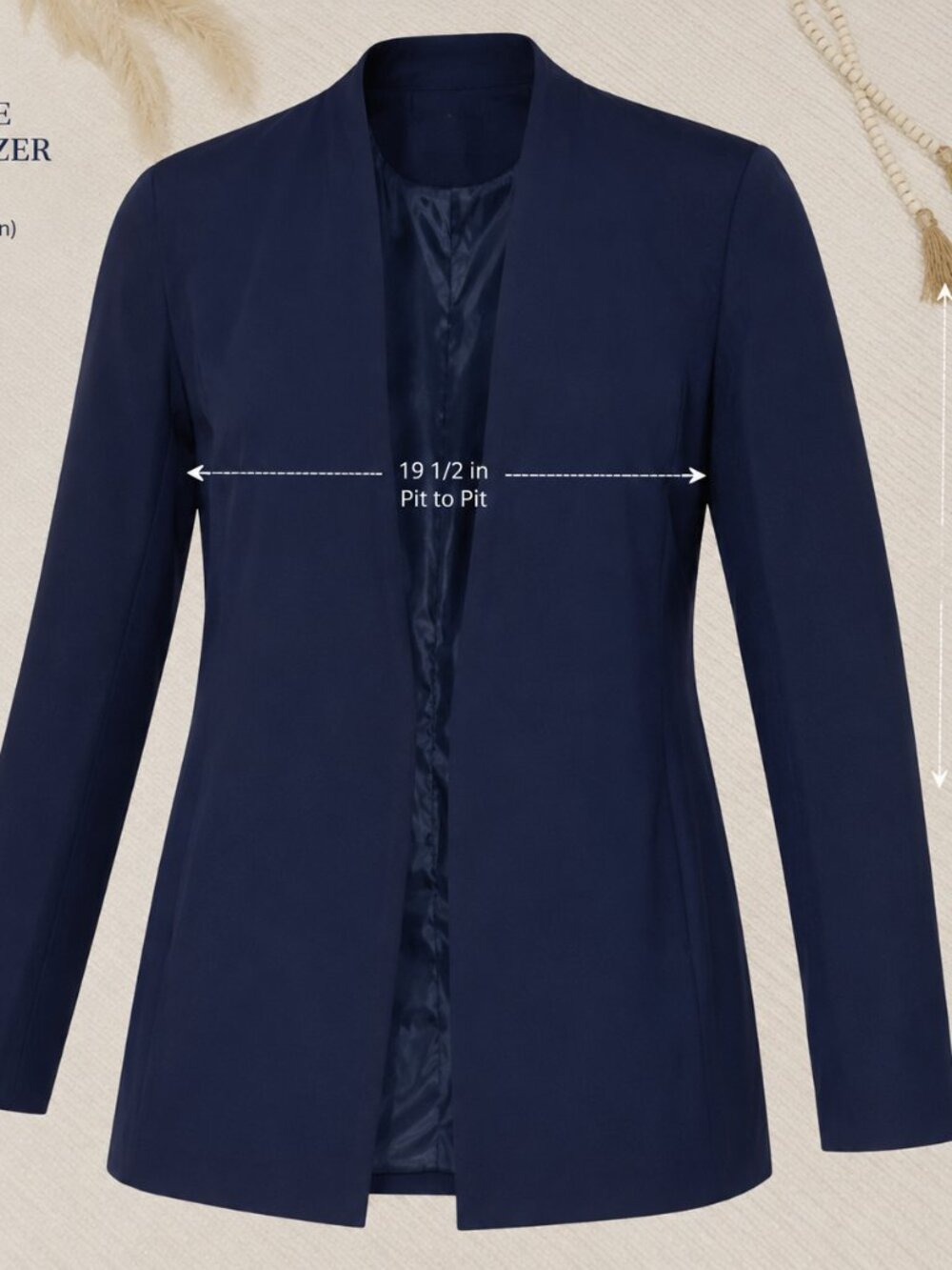 Navy Blue Open Front Blazer Jacket Large Long Sleeve Career Office Quiet Luxury